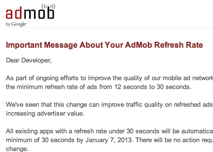 Admob changes minimum refresh rate